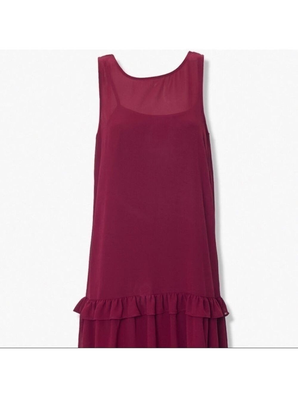 New-forever 21 Burgundy Chiffon, Ruffled, Tiered Cami, Slip Mini Dress LG